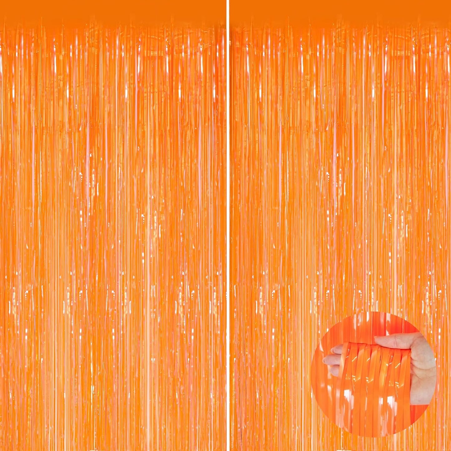 Shimmering Orange Tinsel Curtains - Vibrant Party Streamer