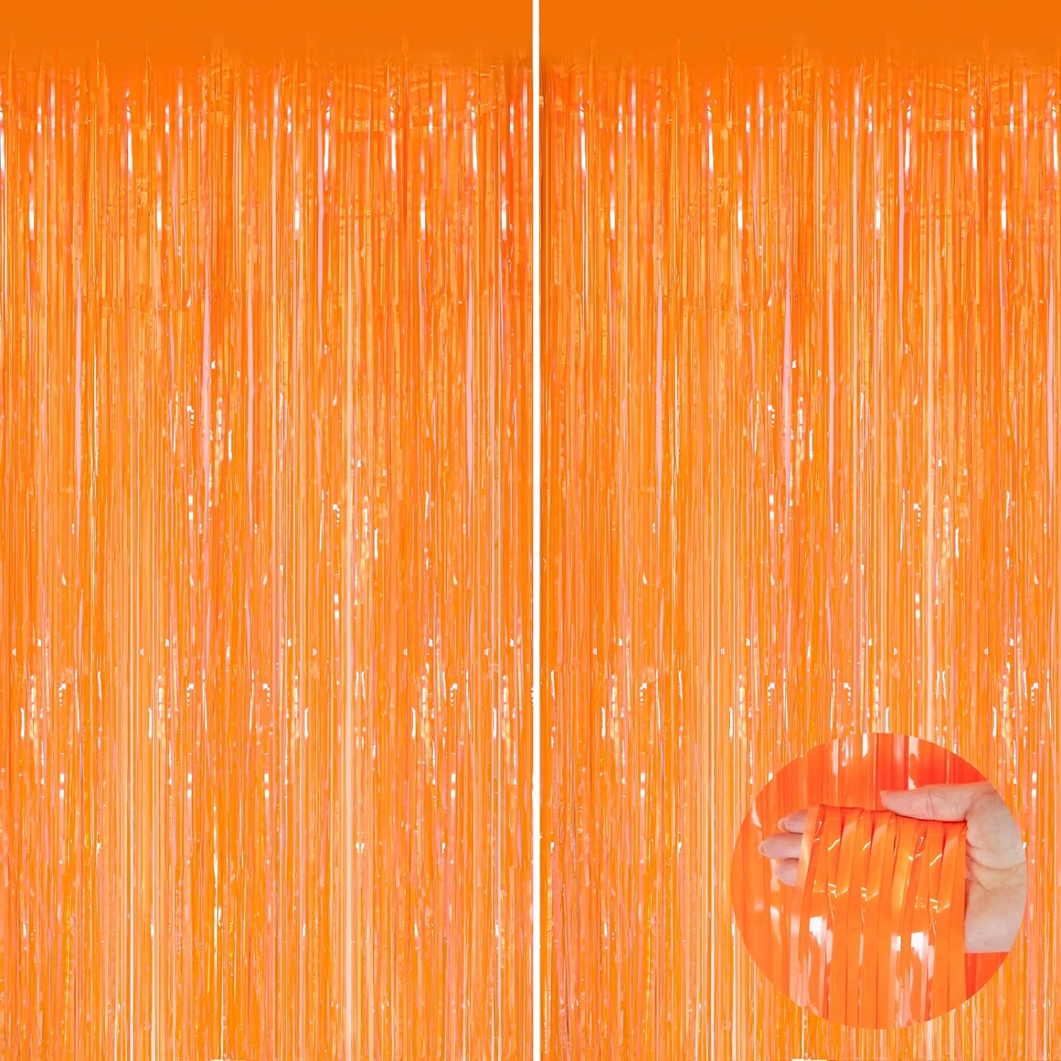 Shimmering Orange Tinsel Curtains - Vibrant Party Streamer