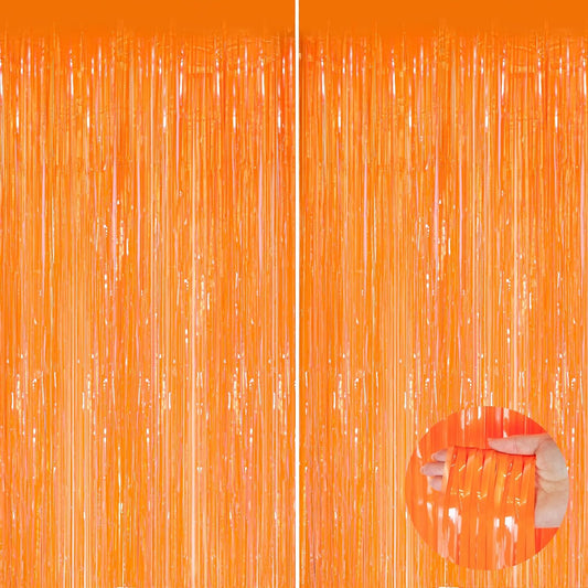 Shimmering Orange Tinsel Curtains - Vibrant Party Streamer