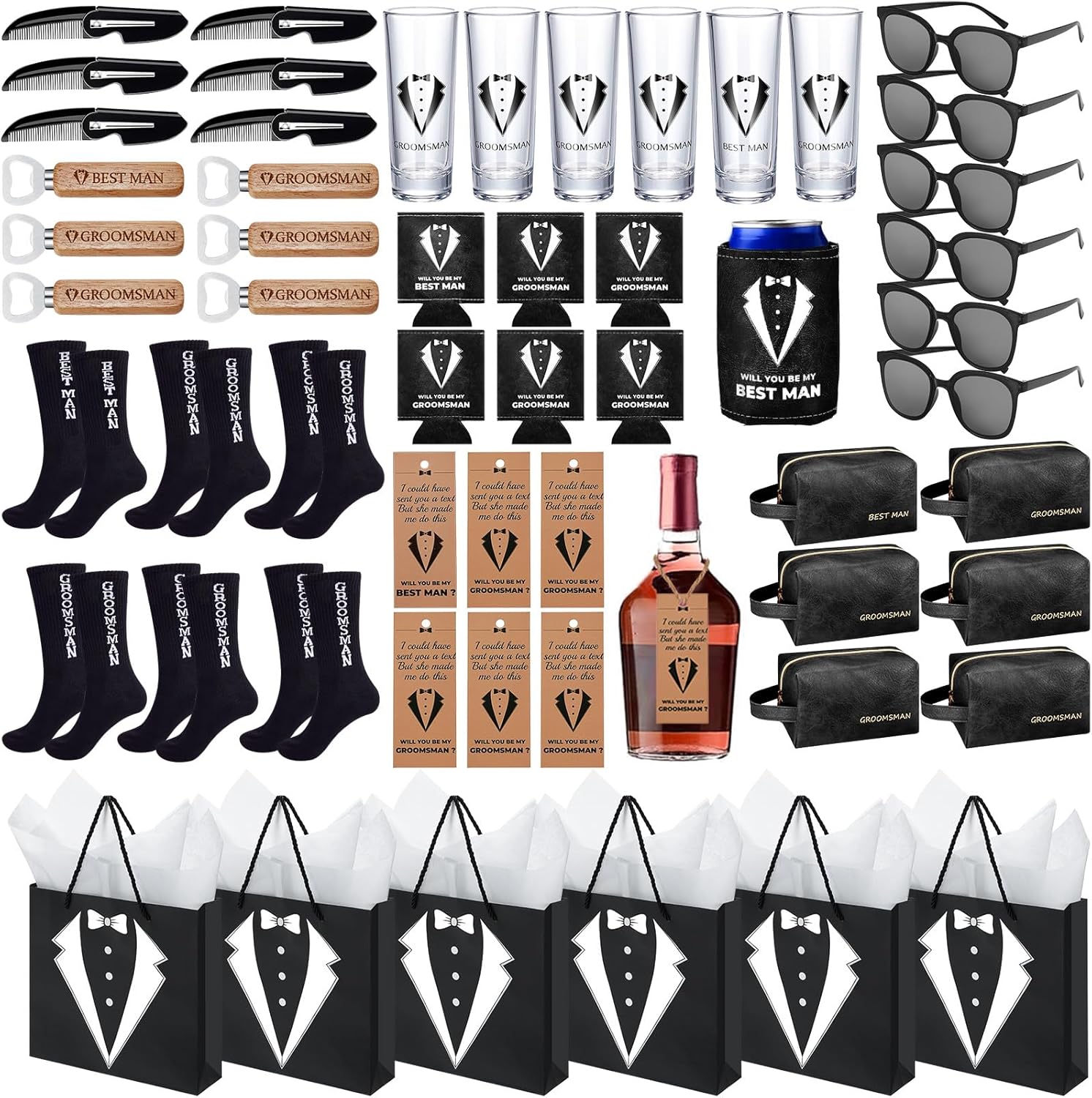 60Pcs Groomsmen Gifts Set with Shot Glasses and More