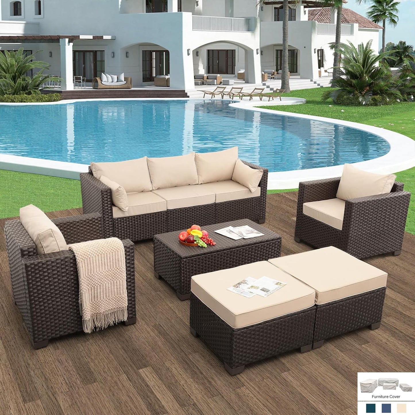 6 Pieces Patio Outdoor Furniture Set with Waterproof Covers