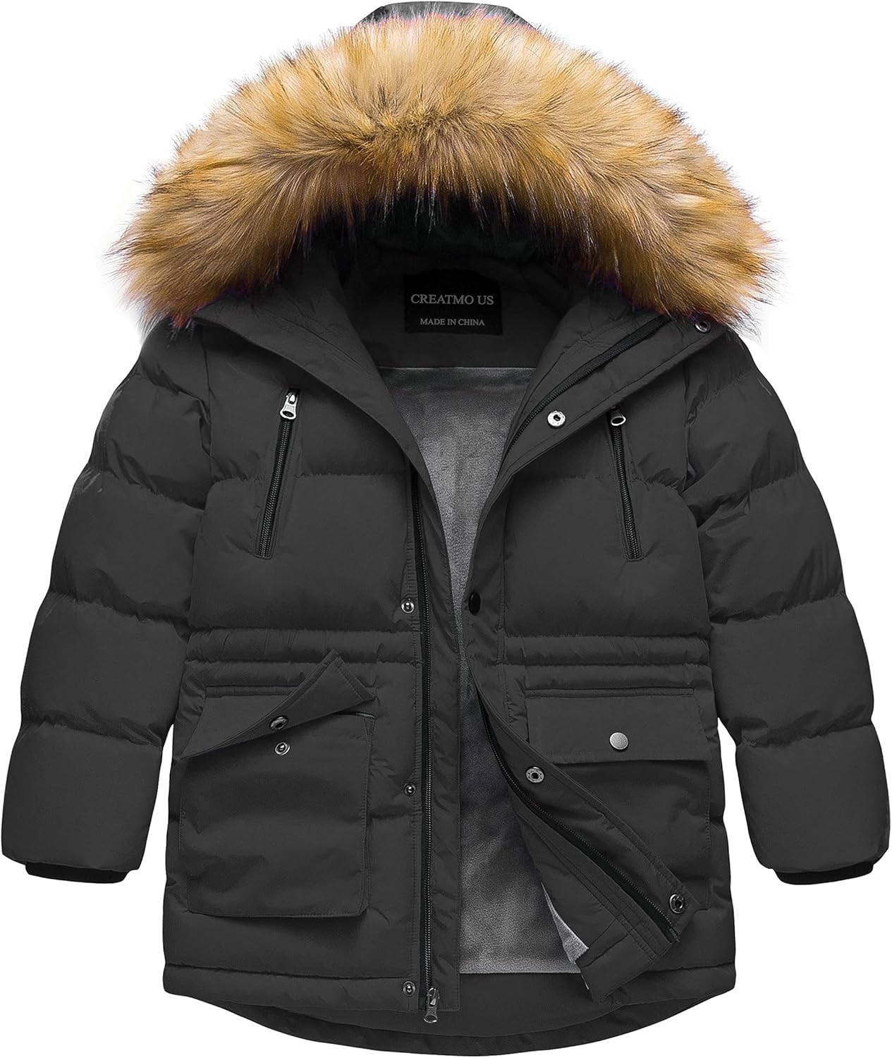 CREATMO US Boy's Winter Parka Water Resistant Hooded Jacket