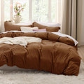 Bedsure Brown Duvet Cover Queen Size - Extra Soft, Zipper Closure