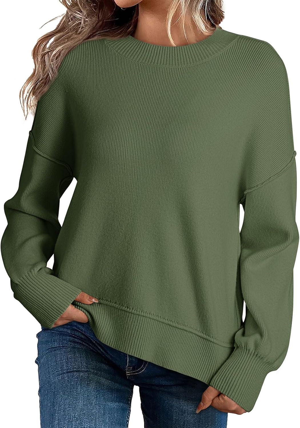 Dokotoo Women's Colorblock Crewneck Cotton Sweater for Fall