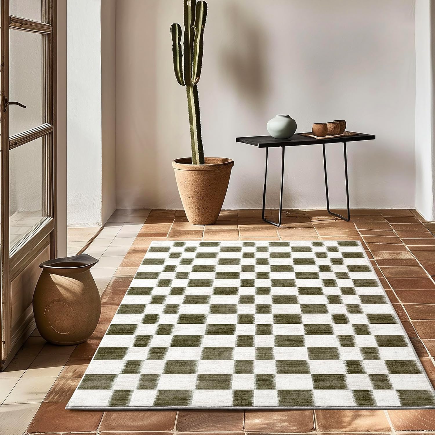 Checkered Plaid Area Rug 4x6 - Soft Faux Wool for Any Room