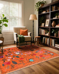 Boho Washable Area Rug 4x6 Floral Non-Slip Carpet for Home