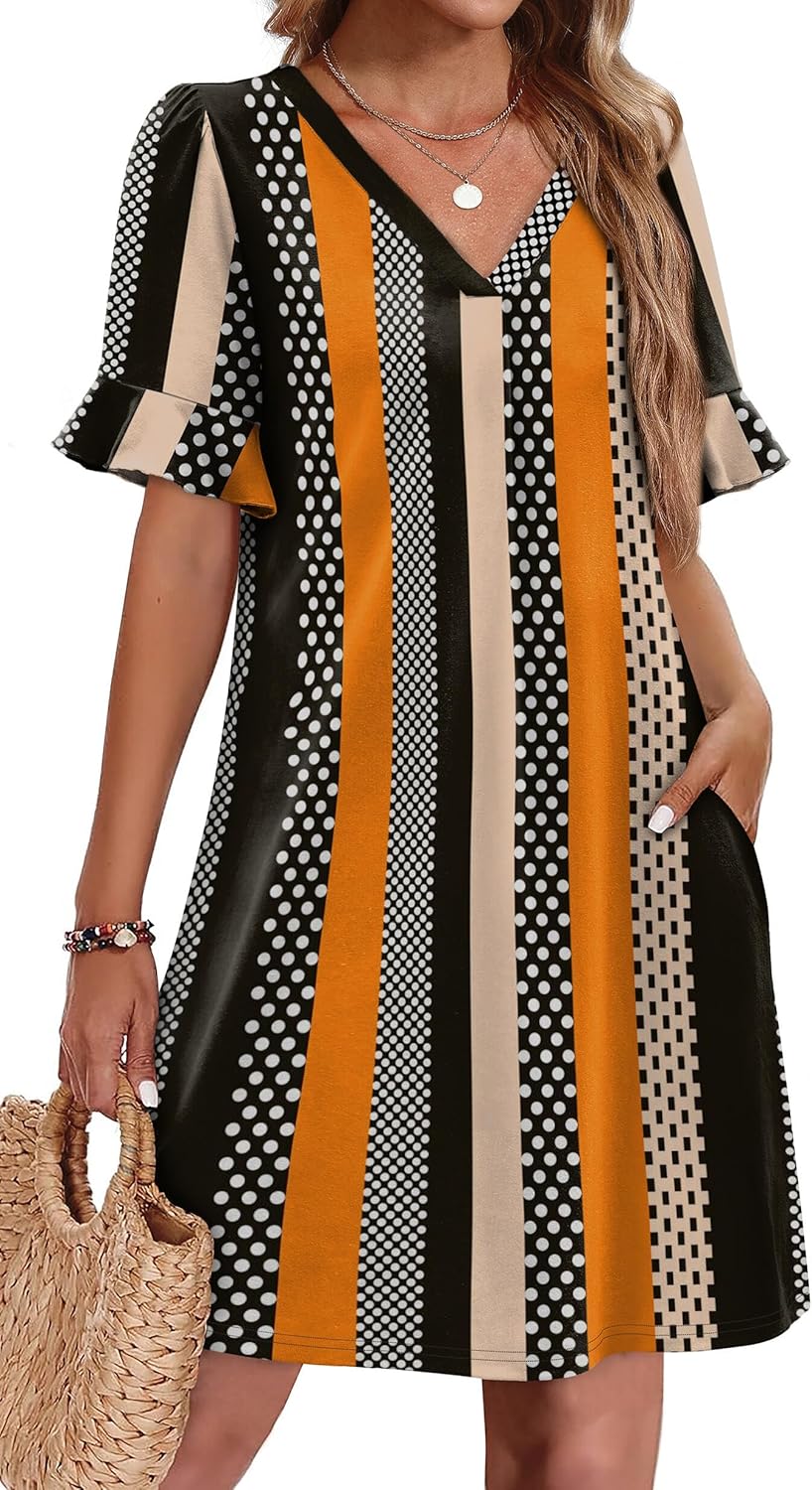 OFEEFAN Summer Dresses for Women with Ruffle Short Sleeves