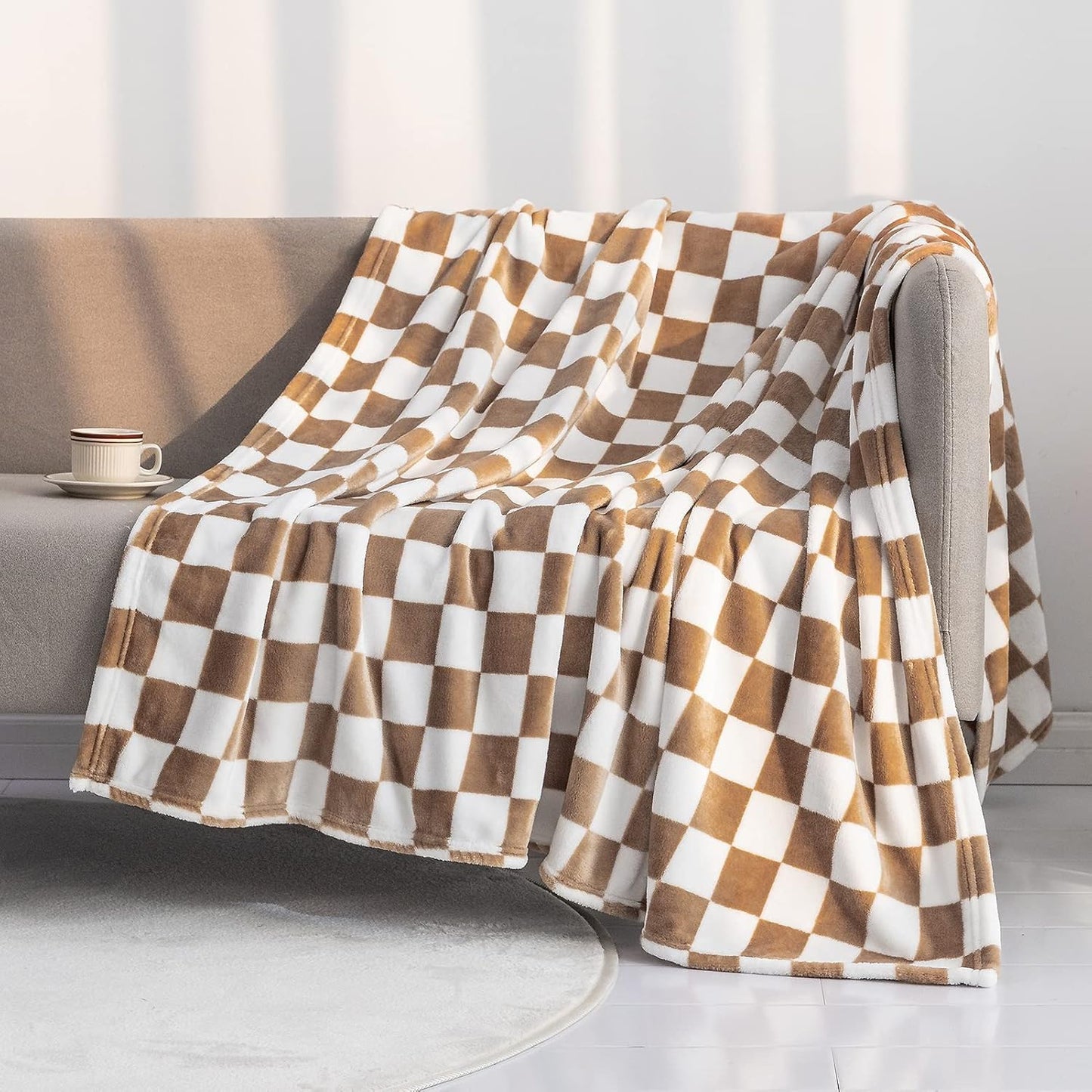 LOMAO Throw Blanket Soft Flannel Checkerboard Grid Pattern