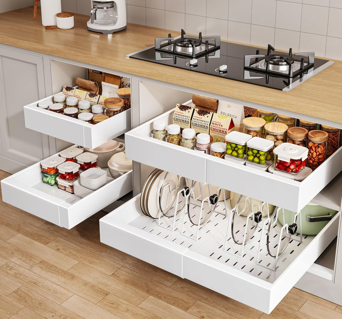 Pull Out Cabinet Organizer 21in Deep with Adjustable Width