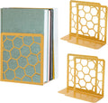 Geometric Honeycomb Gold Metal Bookends - Tall Sturdy Pair
