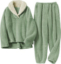 Hooever Women's Fluzzy Sherpa Fleece Pajamas Warm Pullover Lapel Set