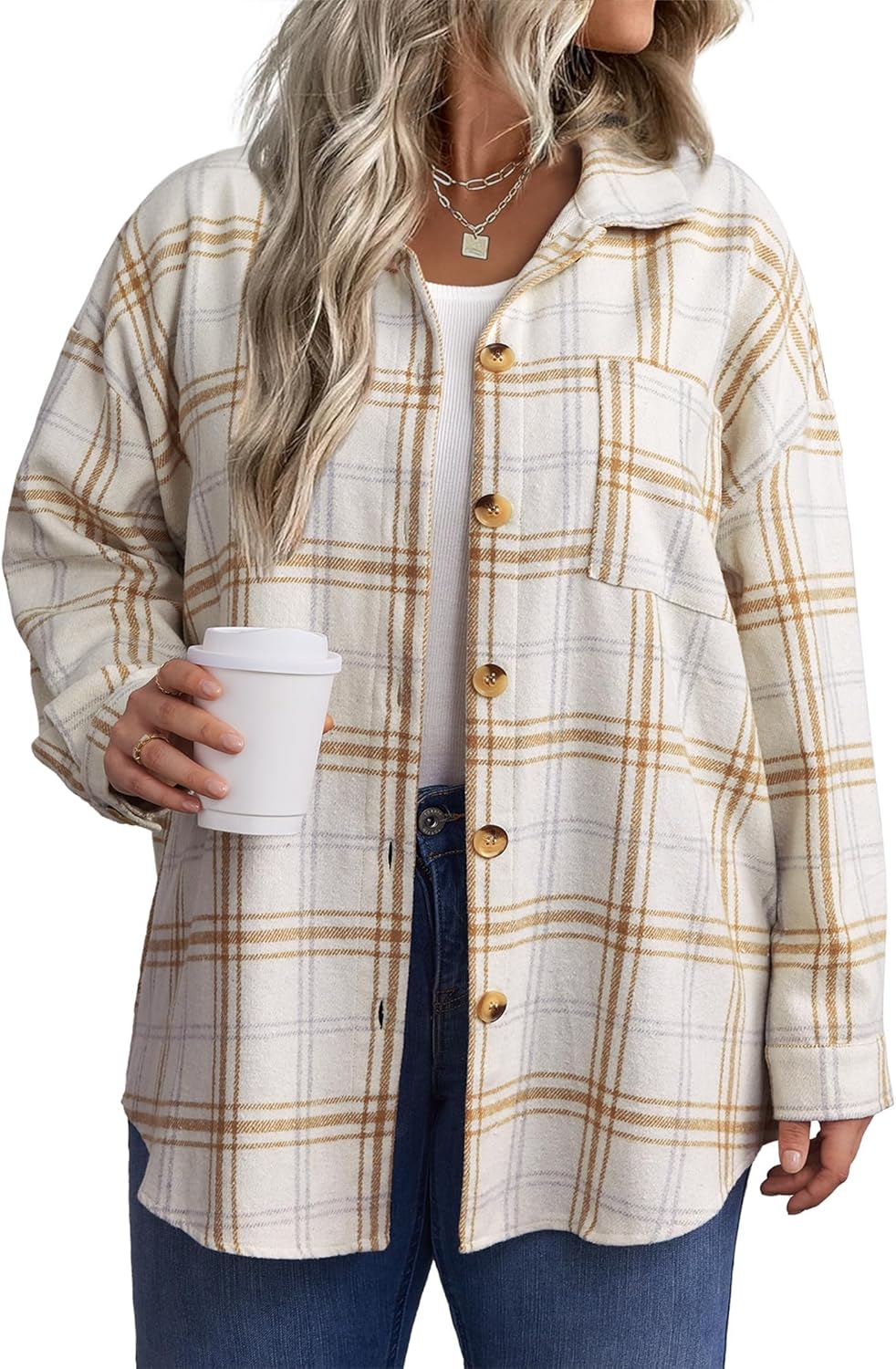 Plus Size Plaid Shacket for Women - Stylish and Comfortable