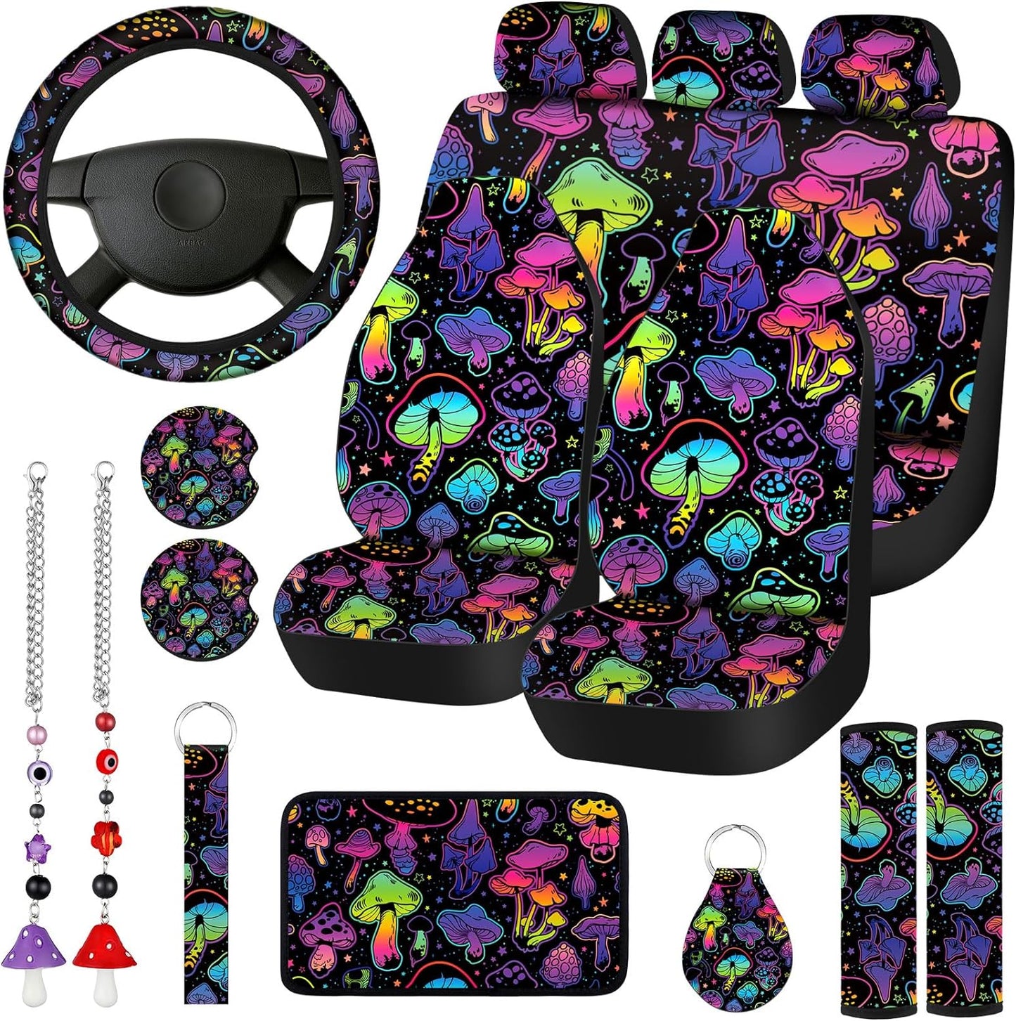 17-Piece Mushroom Car Seat Covers Set for Stylish Protection by Riakrum