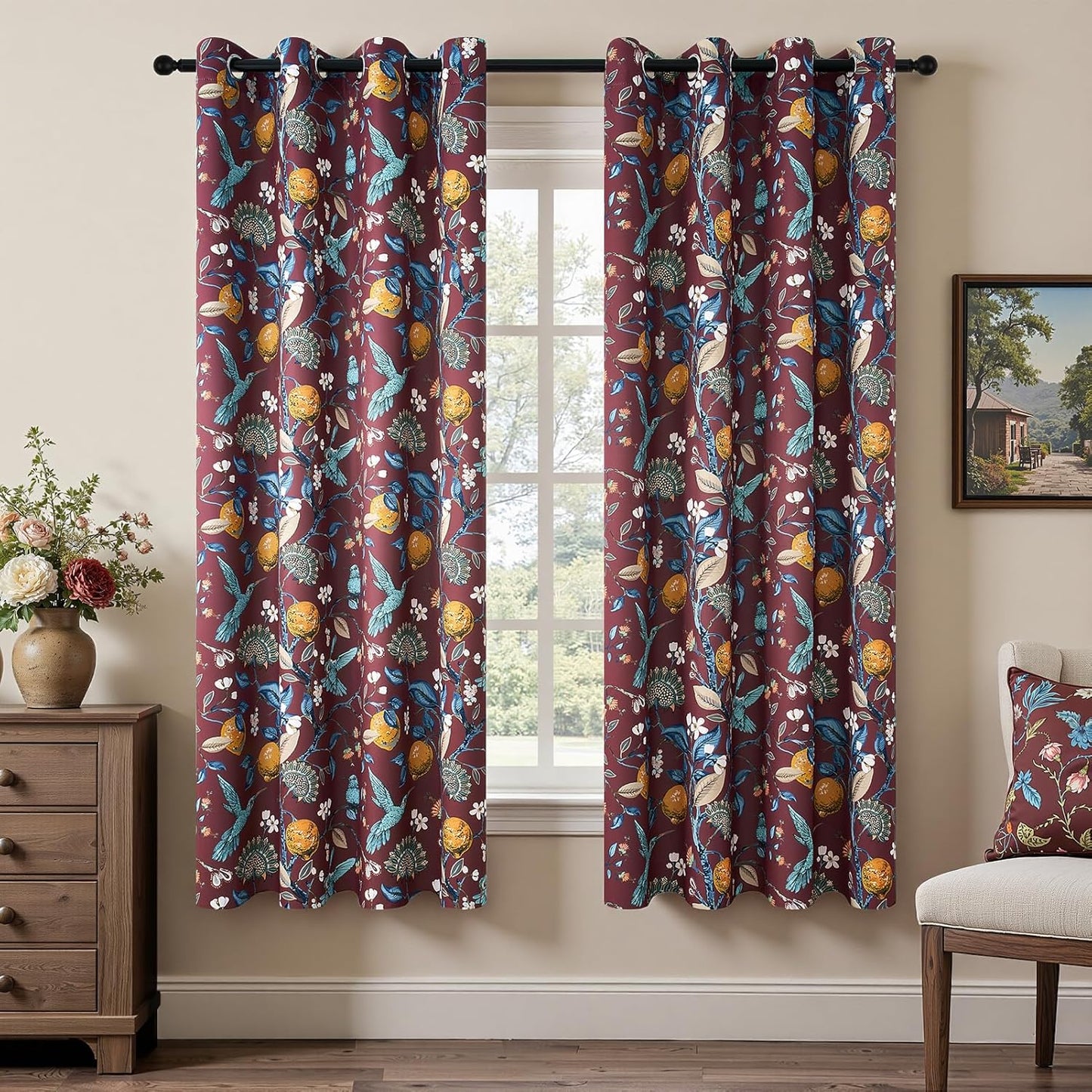 Topfinel Rust Boho Floral Curtains for Vintage Farmhouse Style