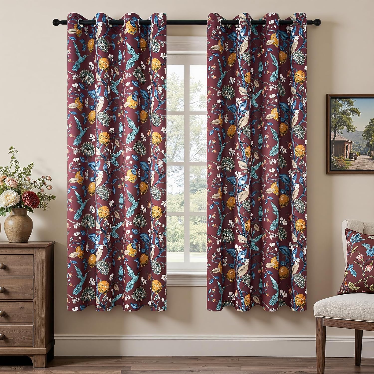 Topfinel Rust Boho Floral Curtains for Vintage Farmhouse Style