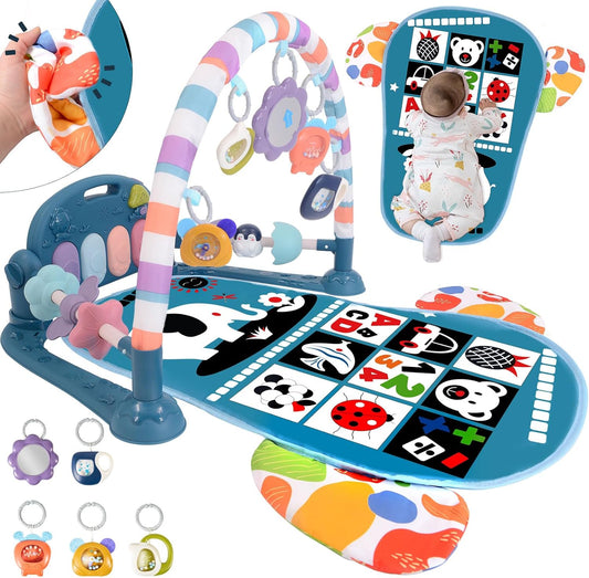 Musical Baby Play Gym with Lights, Tummy Time Mat | Newborn Gift - Blue