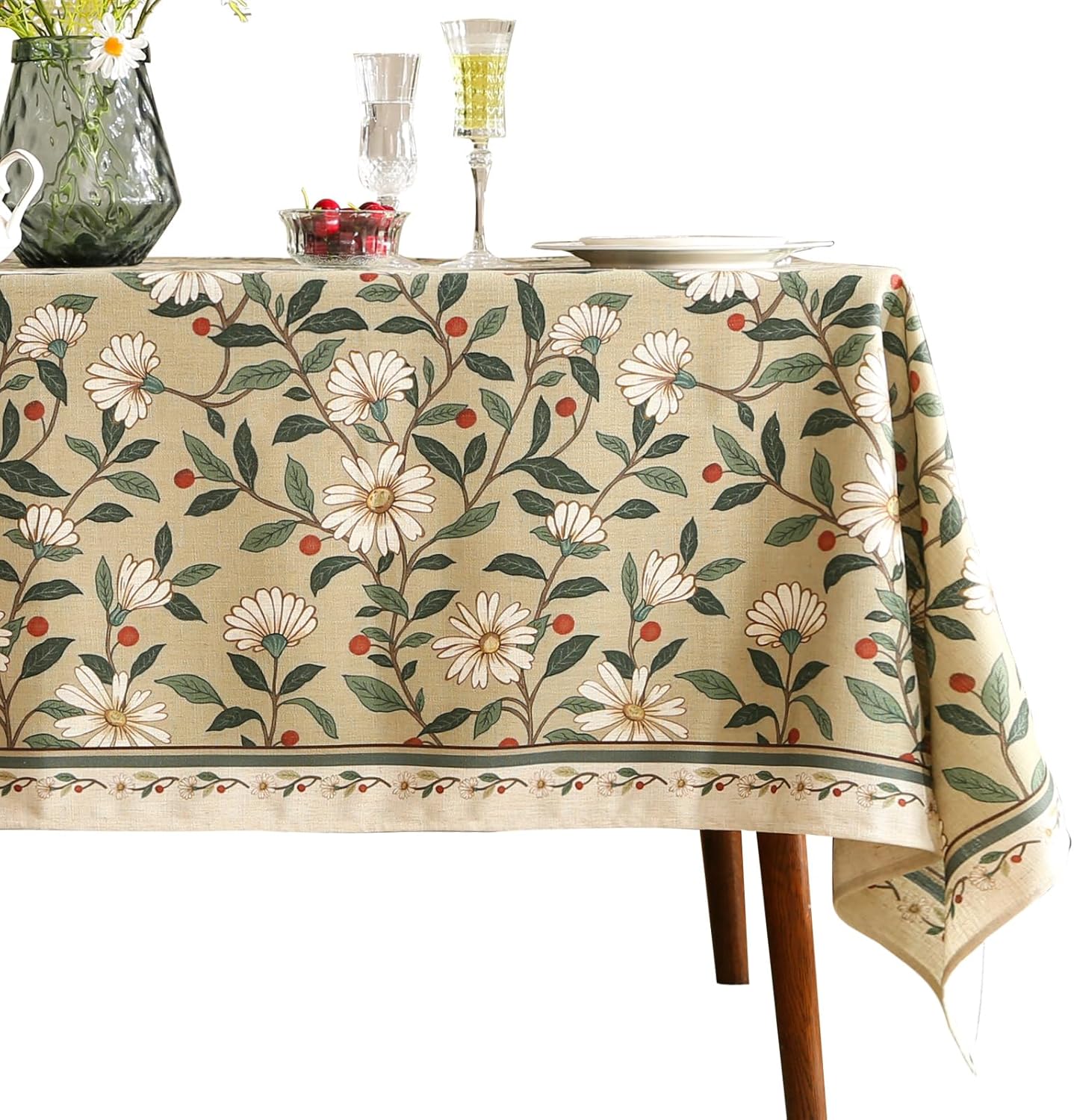 Designer Green Linen Small Square Table Cloth for Home Decor