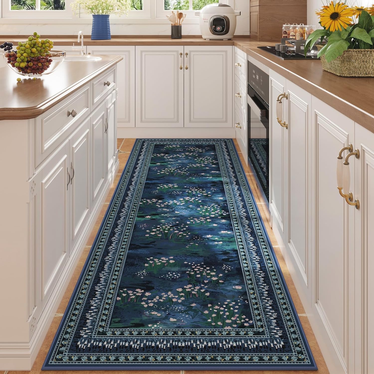 Impressionist-Style Vintage Kitchen Runner Rug for Every Room