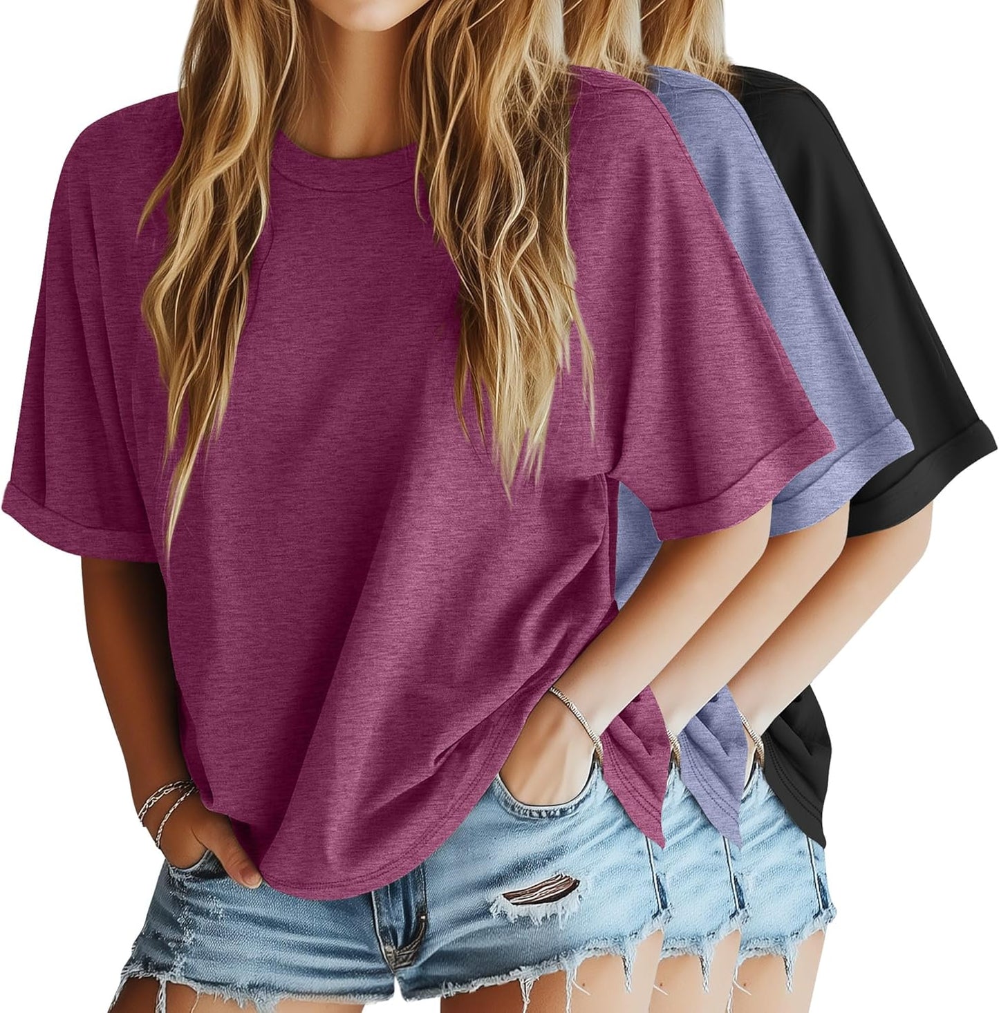 Riyiper Women's Oversized T Shirt 3 Pack for Summer Style