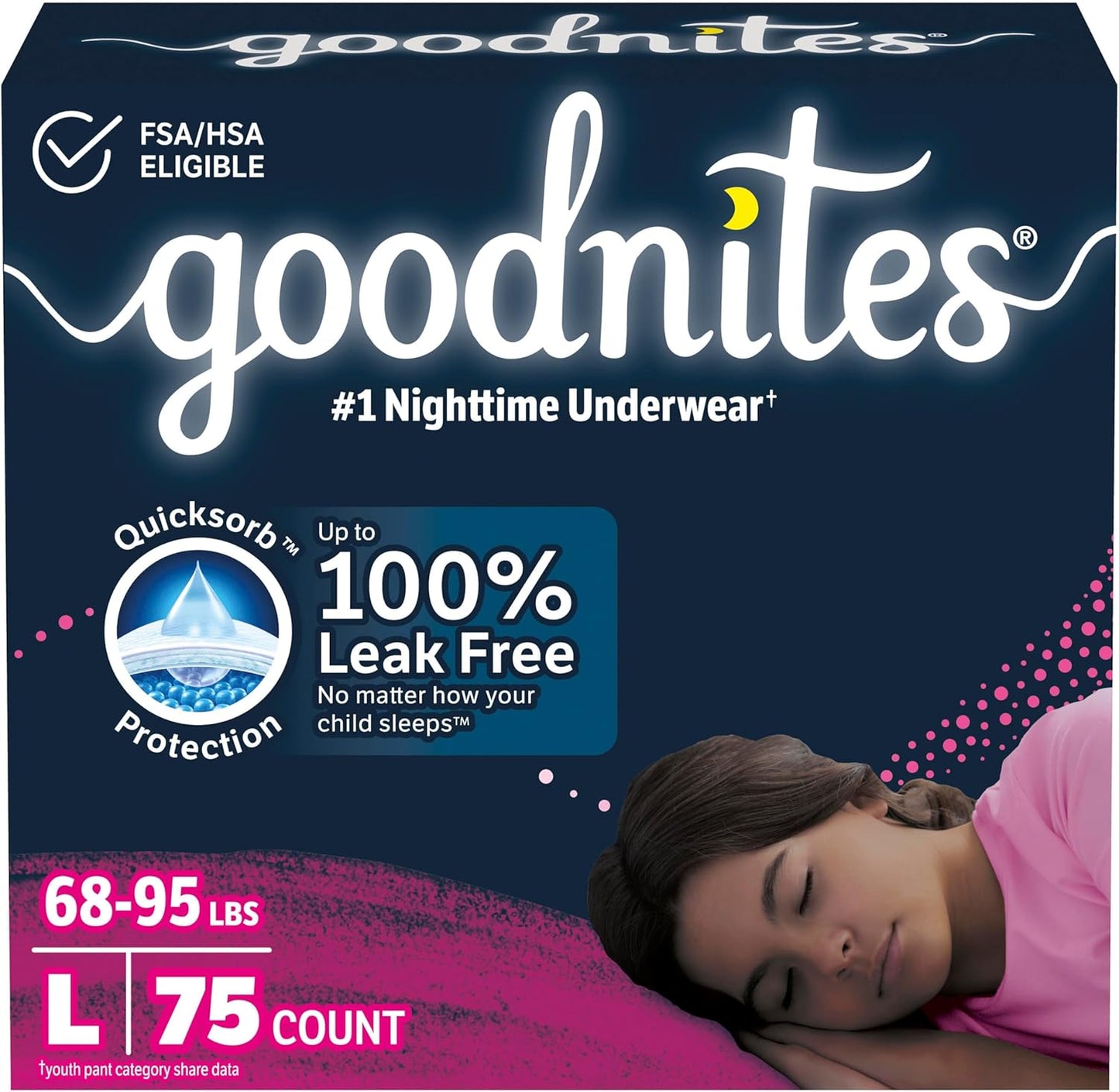 Goodnites Girls' Nighttime Bedwetting Underwear for Dry Nights