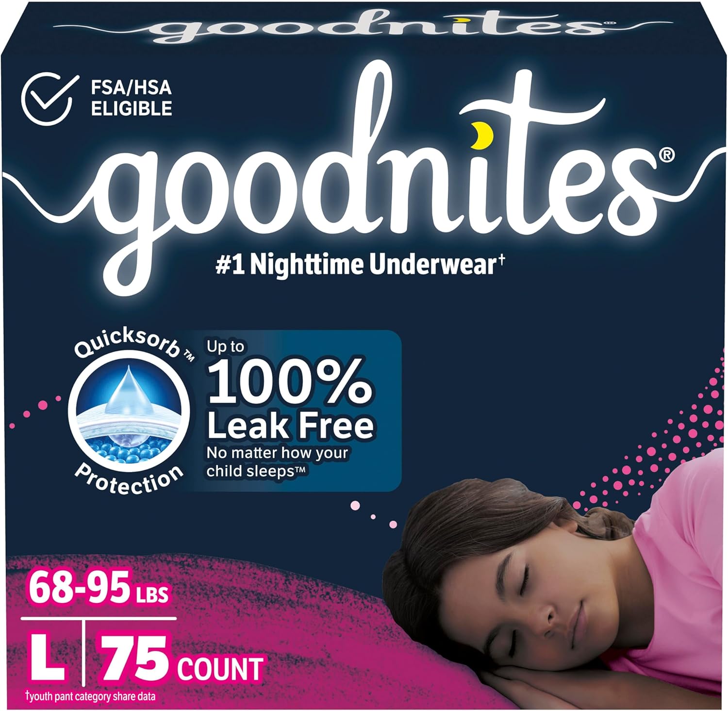 Goodnites Girls' Nighttime Bedwetting Underwear for Dry Nights