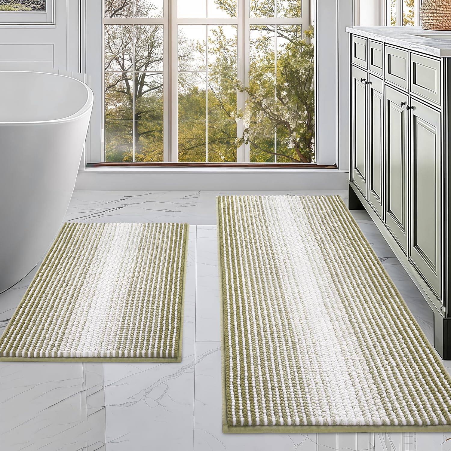 BSICPRO Chenille Bathroom Rugs Set, Soft Non-Slip Mats 20in x 47