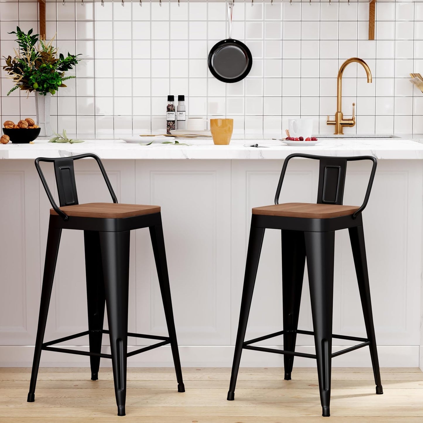 WENTMENT Metal Bar Stools Set of 2 for Kitchen and Dining