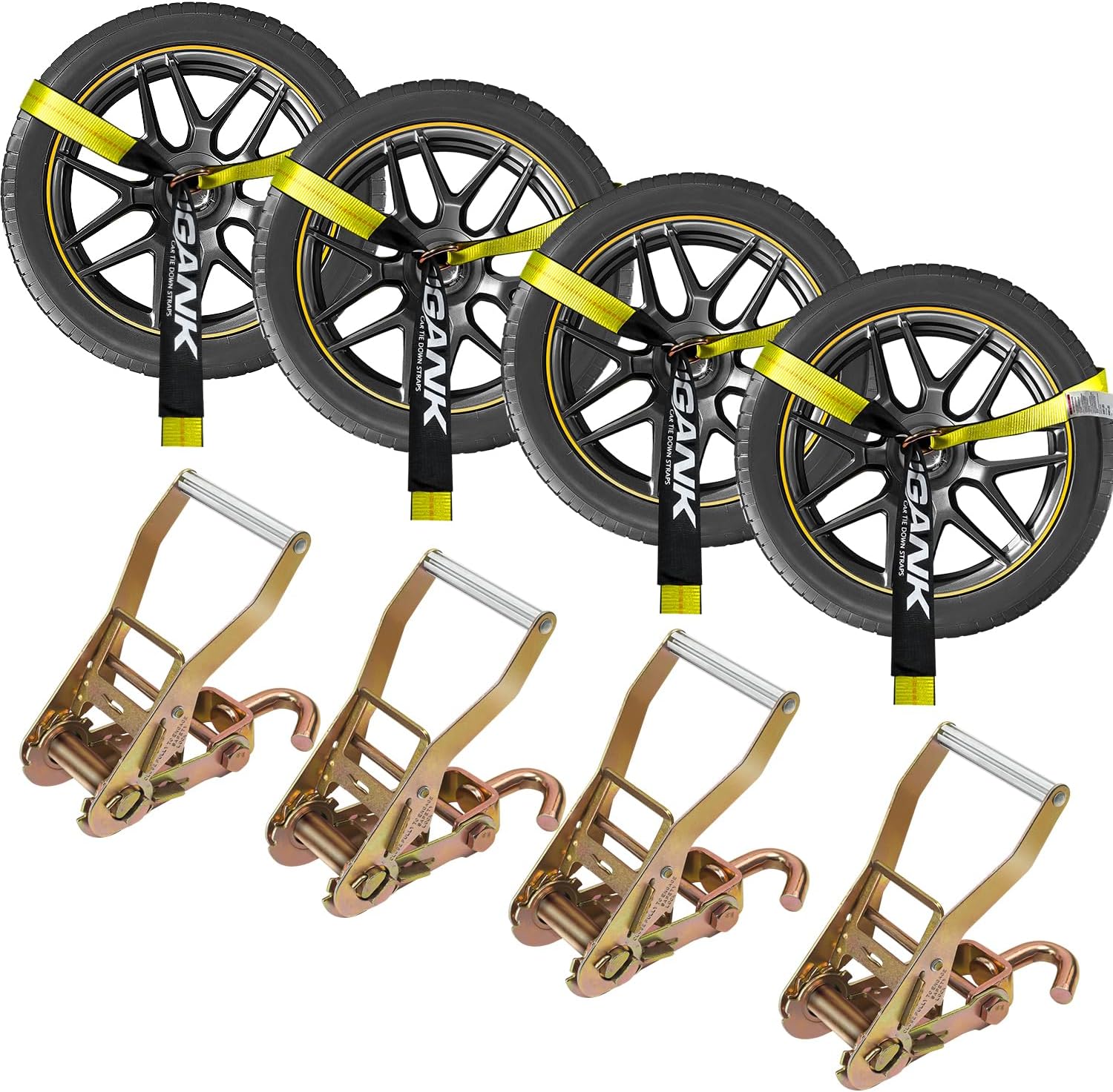 Car Tie Down Straps 4PK with J Finger Hook for Secure Cargo