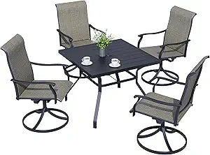 5-Piece Outdoor Patio Dining Set with Swivel Rocking Chairs
