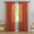 Burnt Orange Linen Back Tab Curtains 84 in Panels - Warm Light