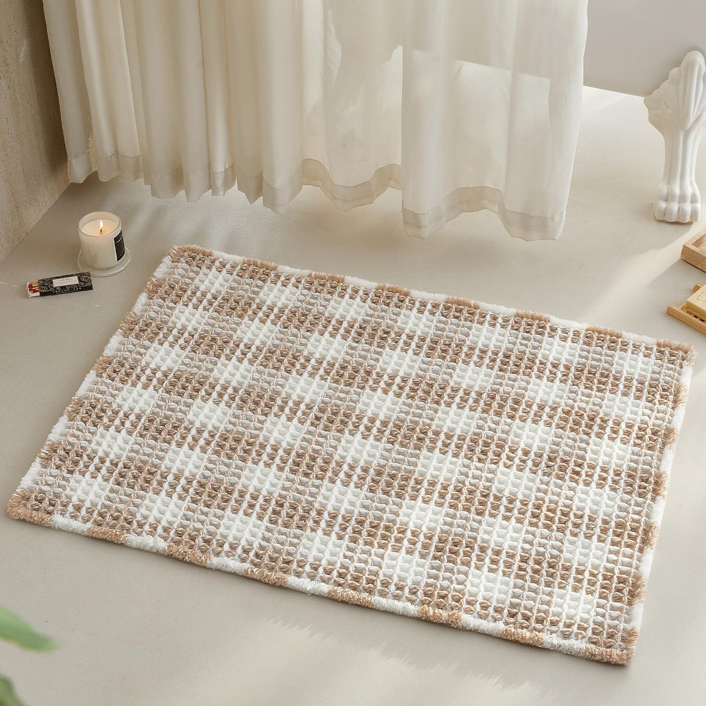 Waffle Bath Mat Non Slip Washable Absorbent Quick Dry Decor