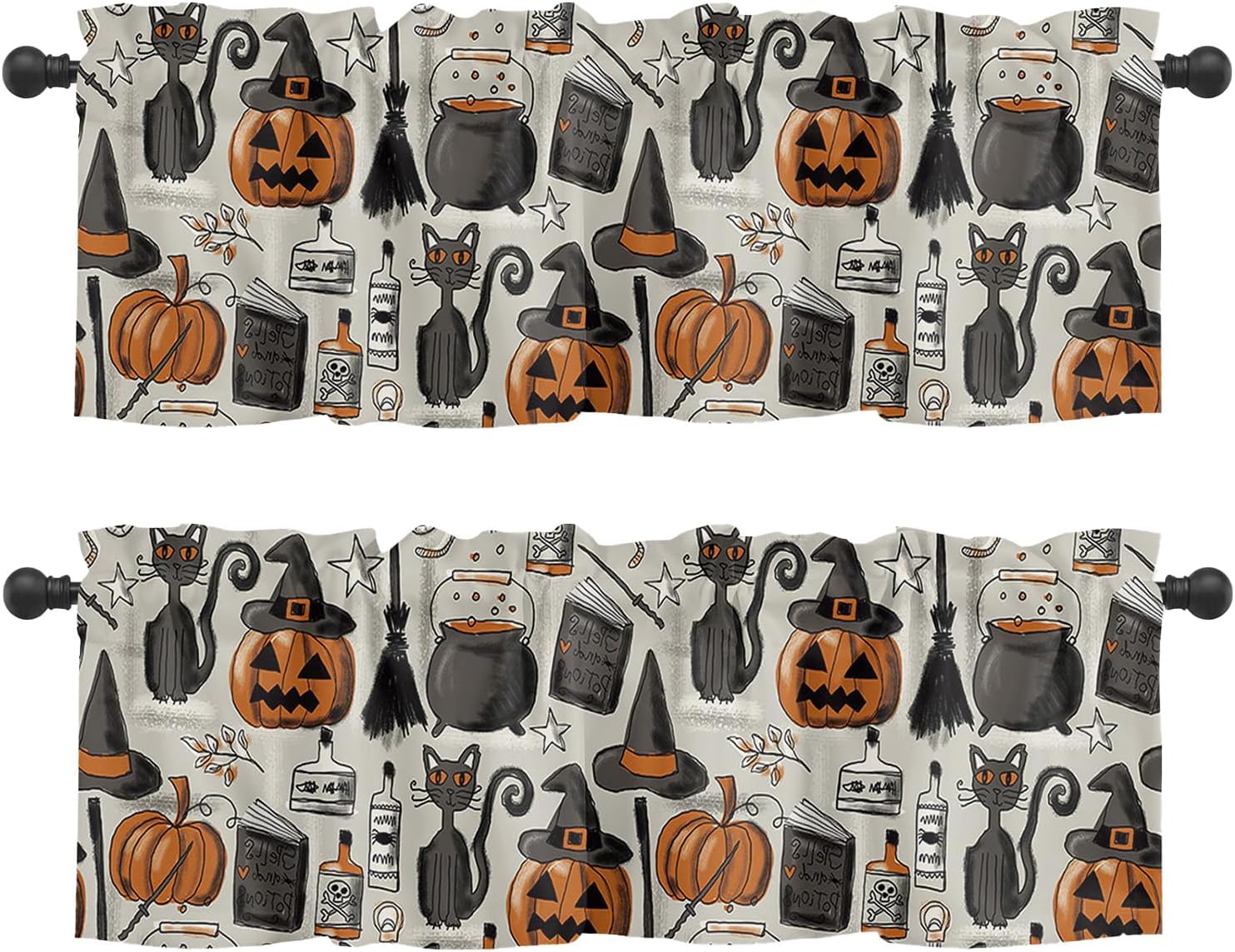 Pumpkin Cat Halloween Kitchen Curtains Set - Spooky Style!