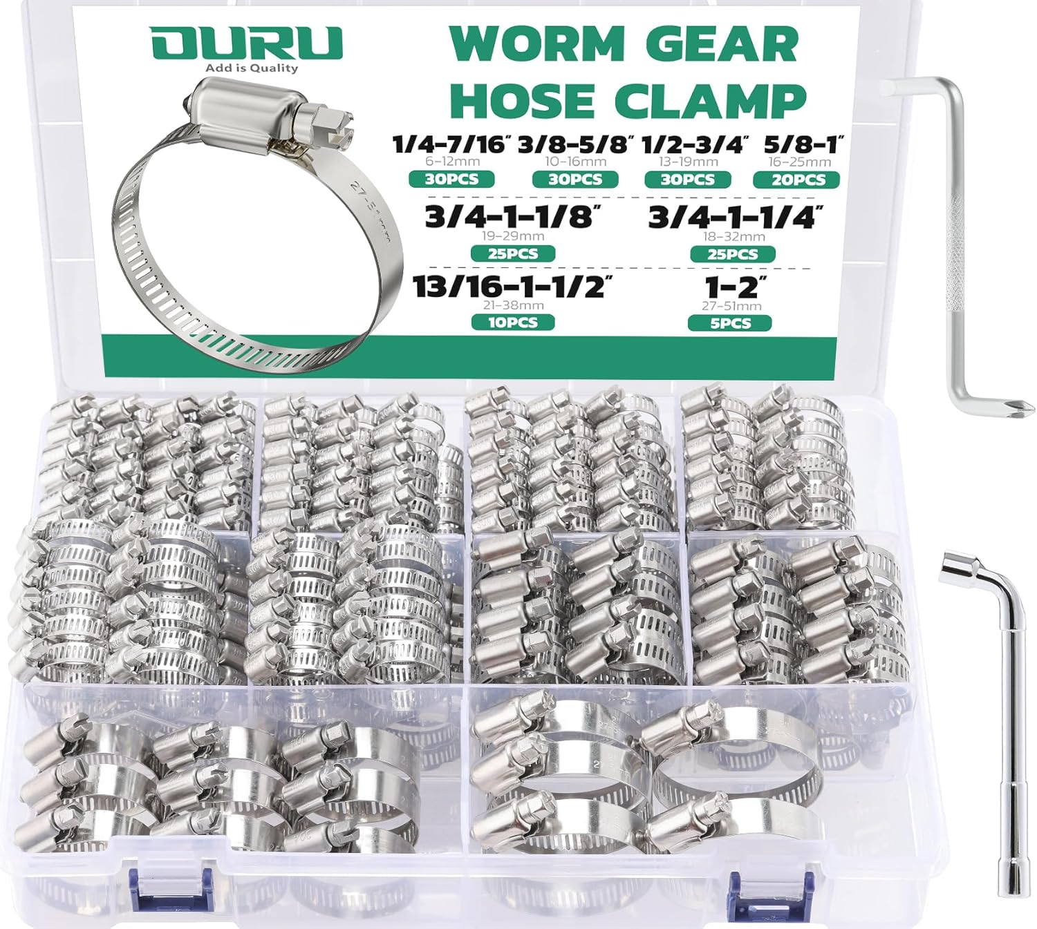 175PCS Adjustable Stainless Steel Hose Clamps for All Needs