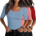 3 Pack Women's Scoop Neck Cotton Stretch Tee - Slim Fit