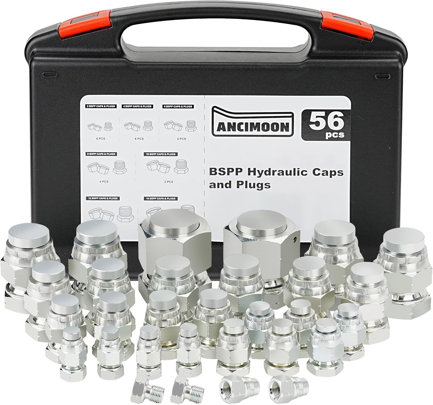 56PCS BSPP Hydraulic Hose Caps and Plugs for Various Sizes