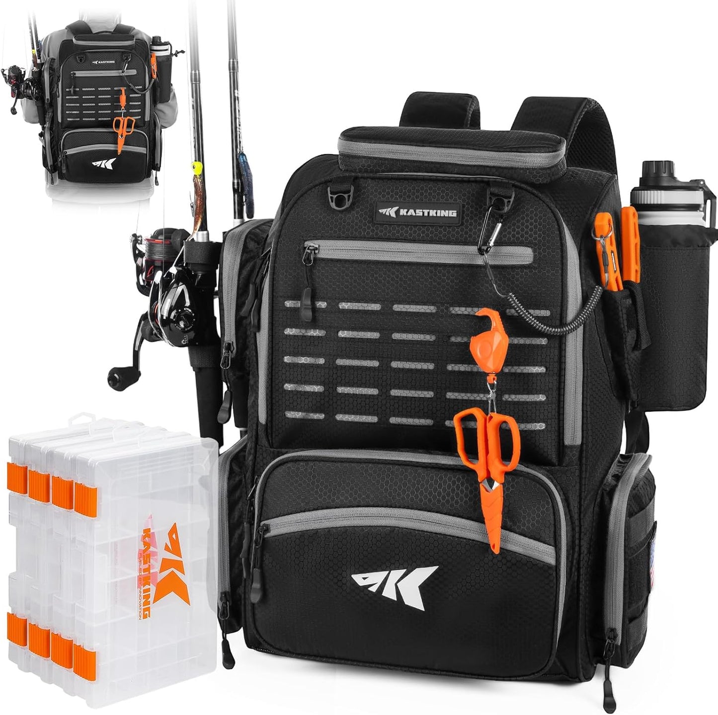 KastKing Bait Boss Fishing Tackle Backpack with Rod Holders