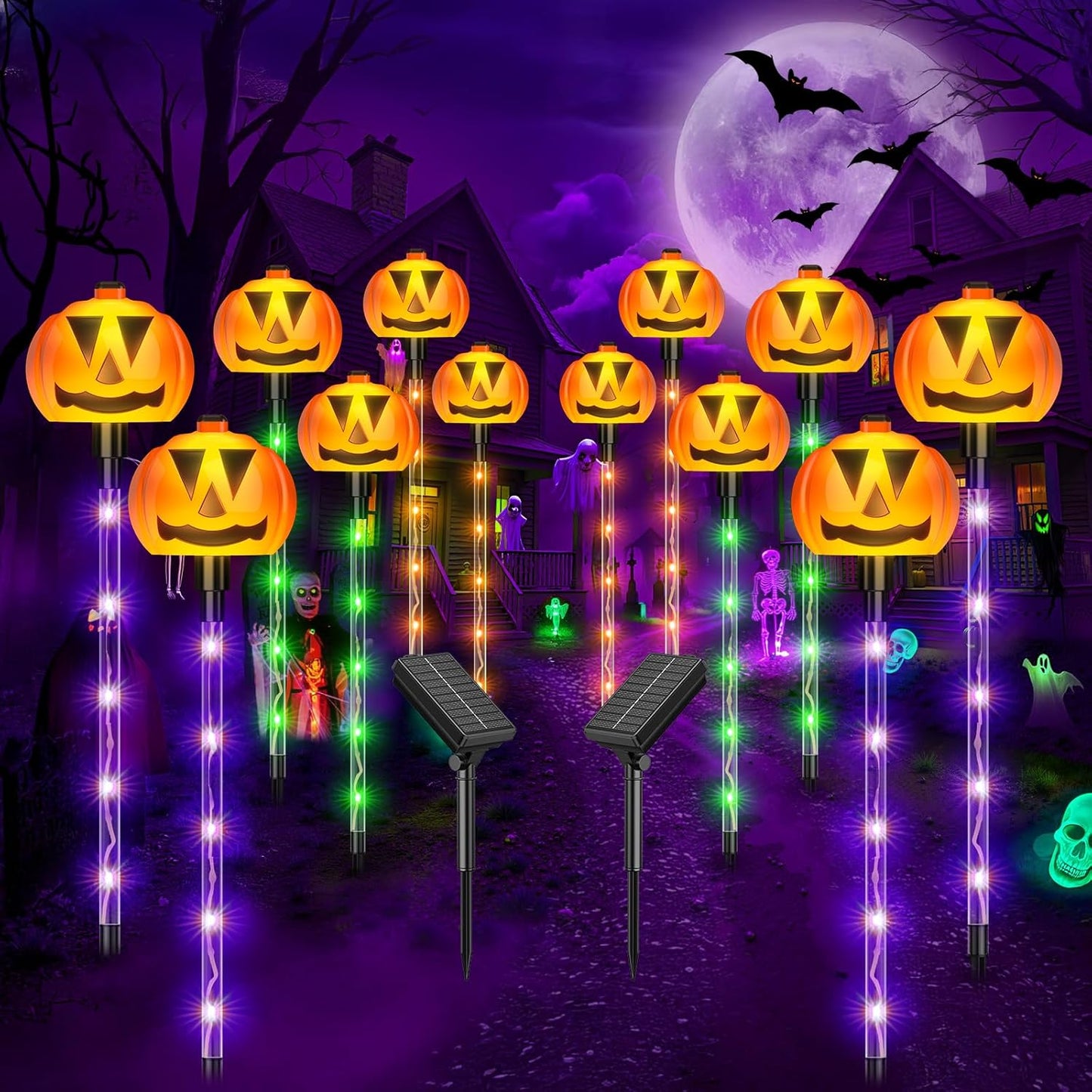 2025 Upgraded Solar Pumpkin Lights for Halloween Outdoor Decor