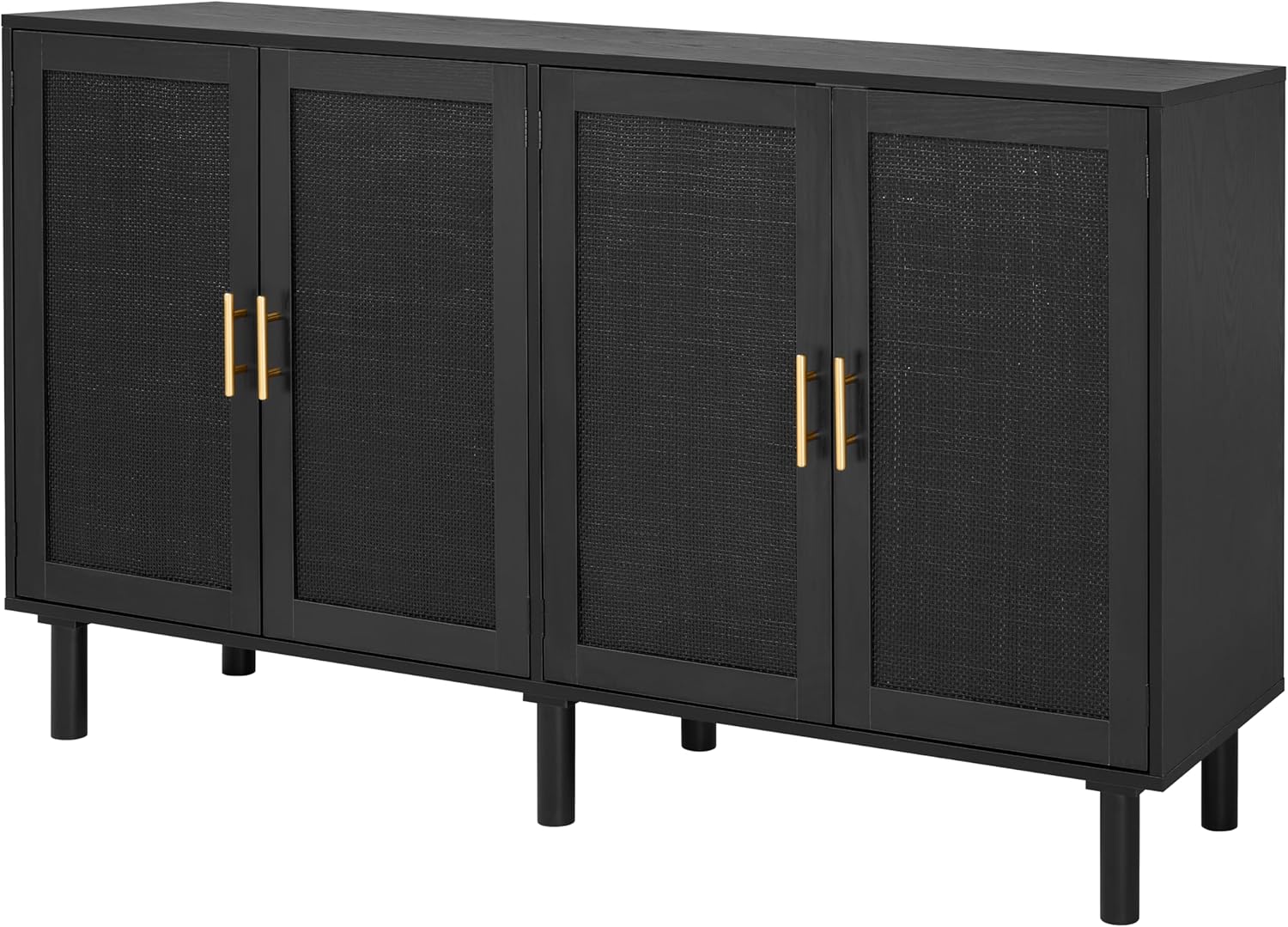 Stylish 4 Door Sideboard Buffet Cabinet with Rattan Decor