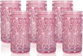 Pink Highball Glasses 6 Pack - 12oz Vintage Embossed Drinkware