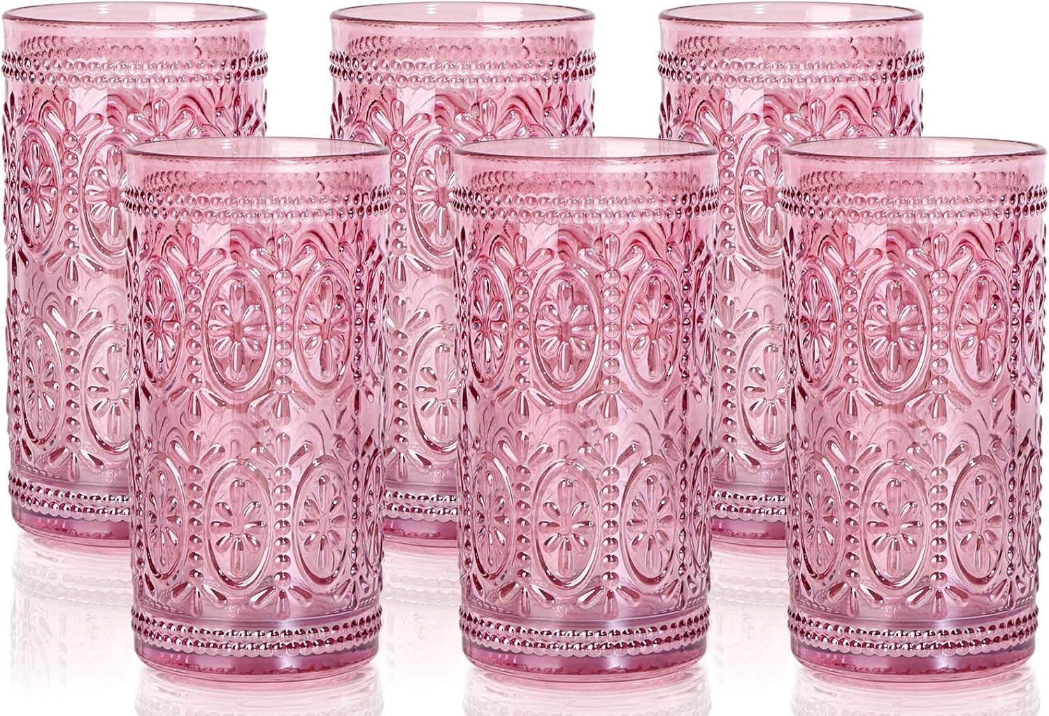6 Pack Pink Glassware Drinking Set for Vintage Style Events