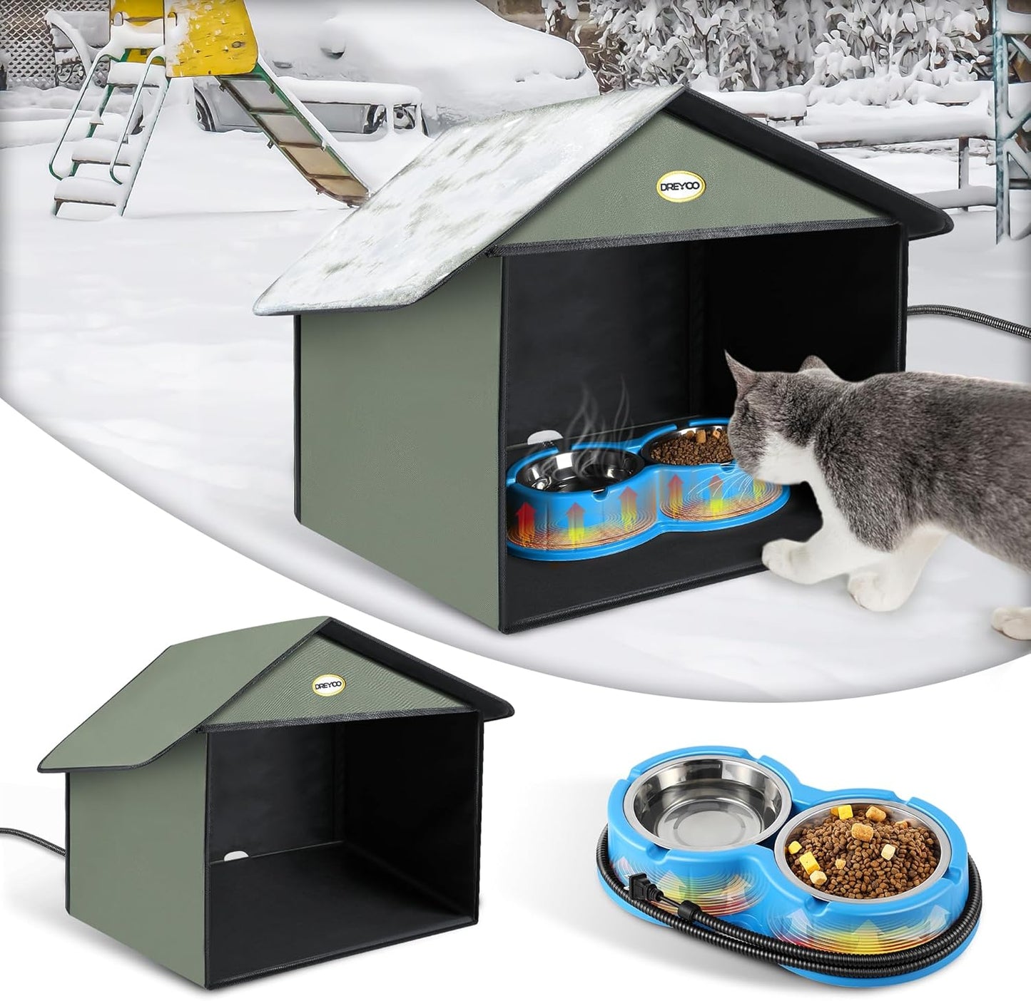 Dreyoo Heated Outdoor Cat Feeding Station