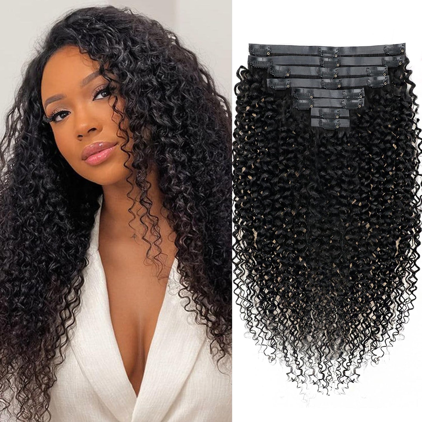 18 Inches Seamless Kinky Curly Clip in Hair Extensions for Volume