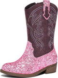 K KomForme Girls Cowgirl Boots Mid Calf Glitter Cowboy Boots