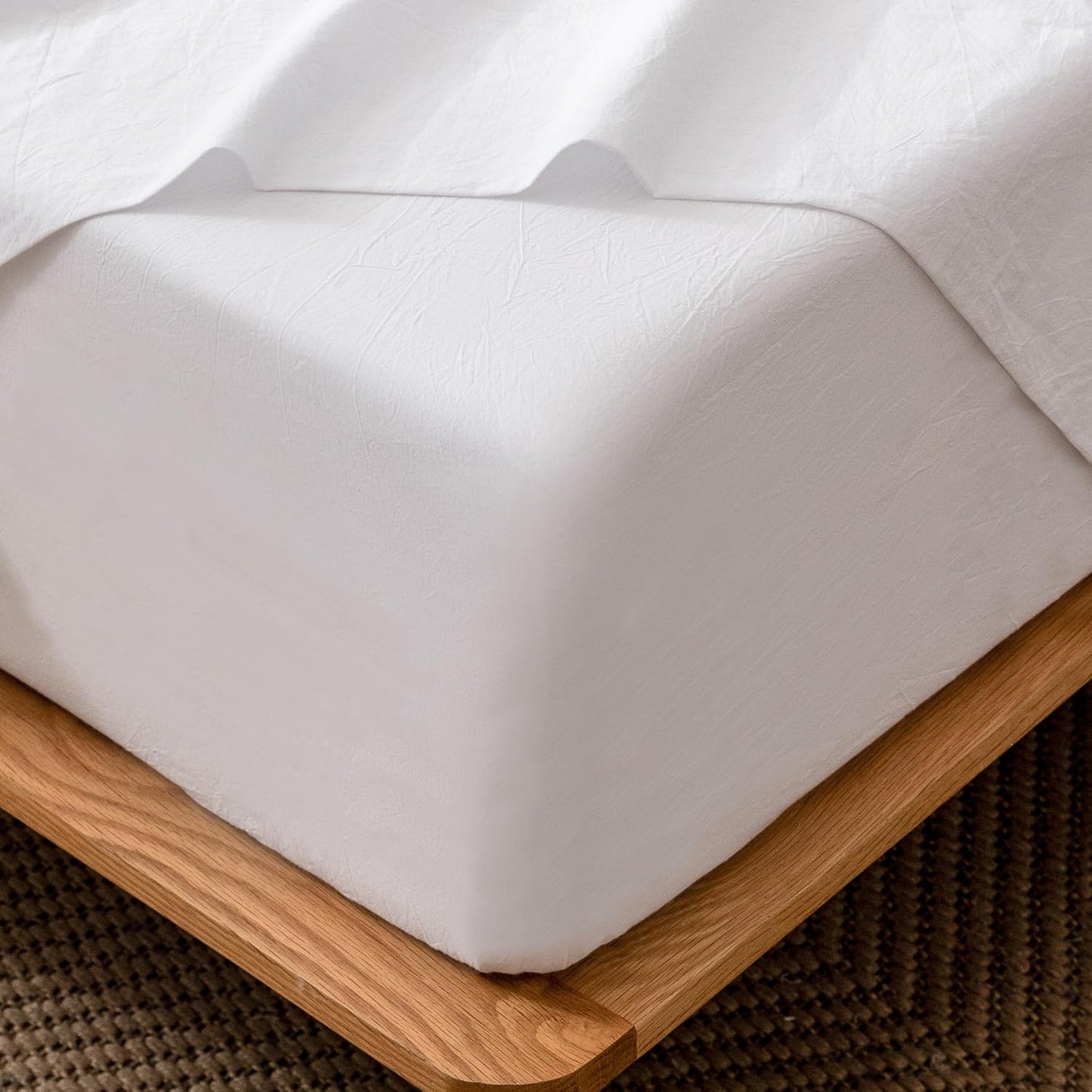 MooMee Fitted Bottom Sheet 100% Washed Cotton for Queen Size