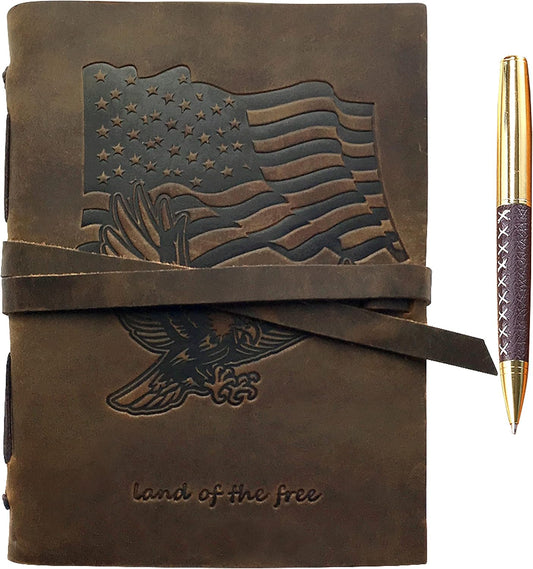 USA Flag Embossed Leather Journal Set | Patriotic Gift | Sovereign-Gear