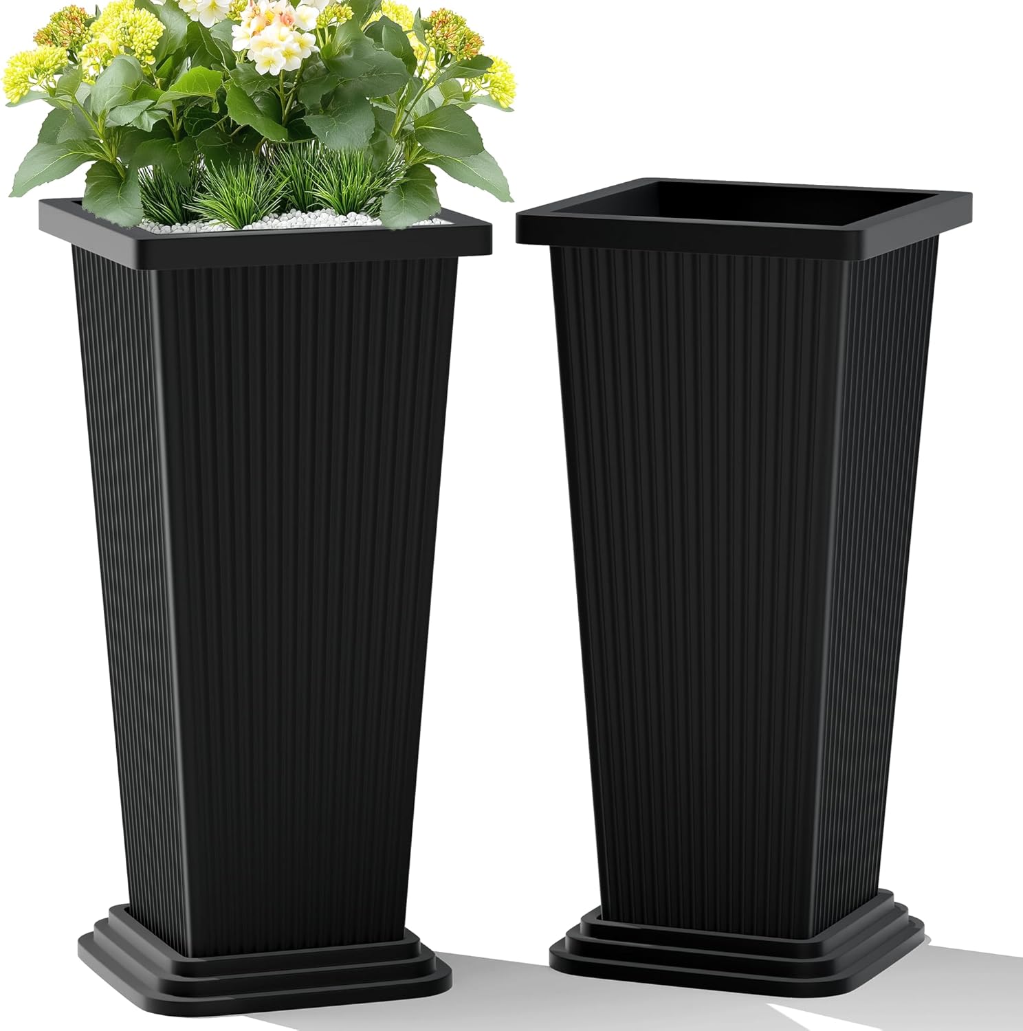 Set of 2 Large Tall Planters for Indoor or Outdoor Use