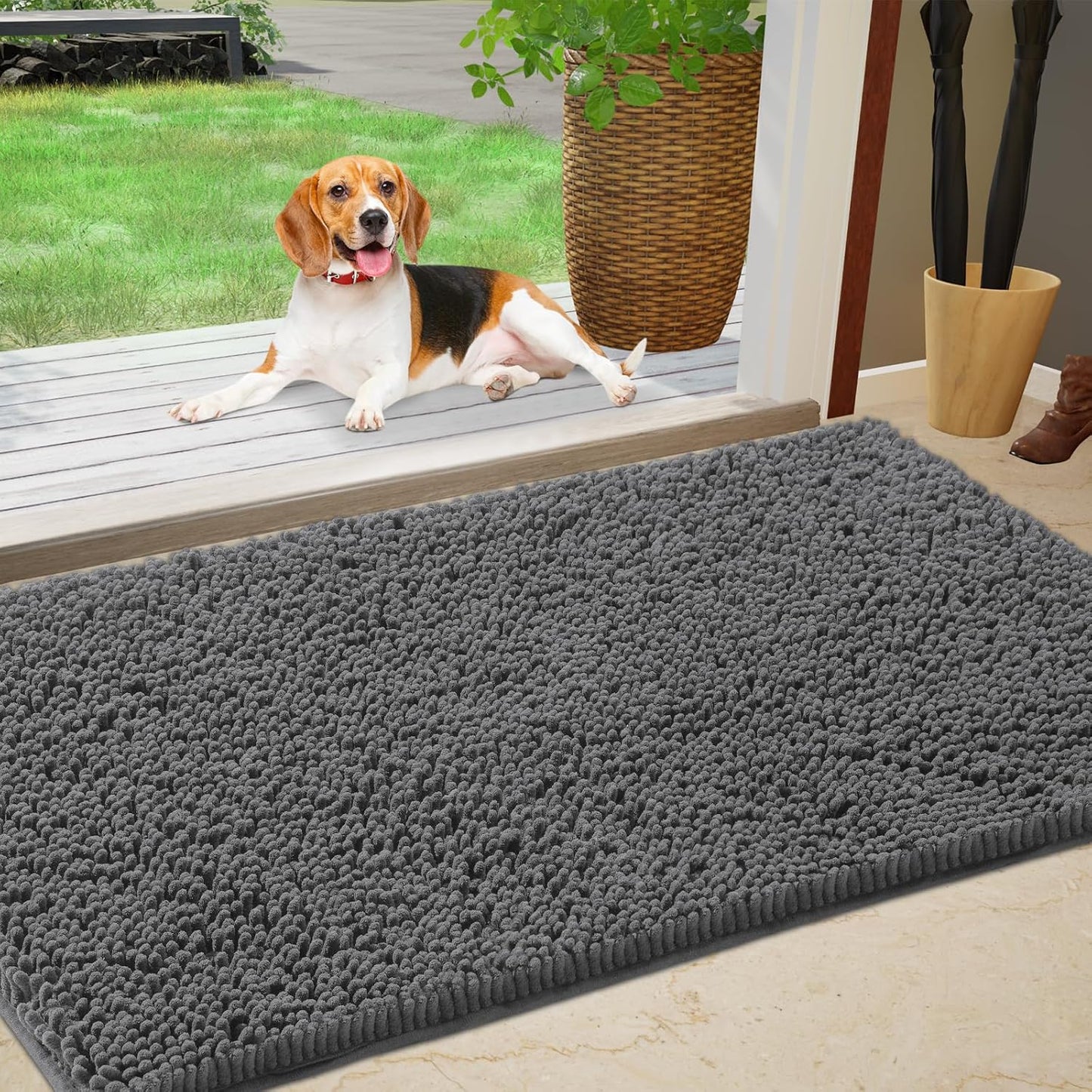 Chenille Absorbent Outdoor Doormat for Muddy Paws 48in x 30in