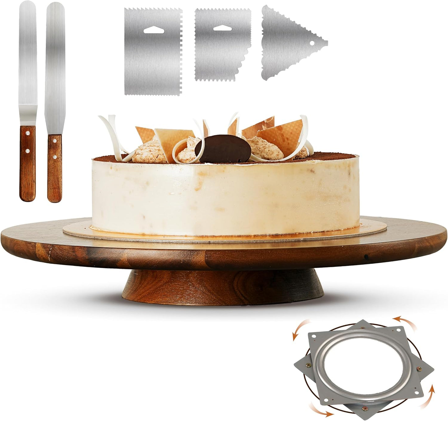 13 in Acacia Cake Stand Rotating Rustic Wood Pedestal Stands