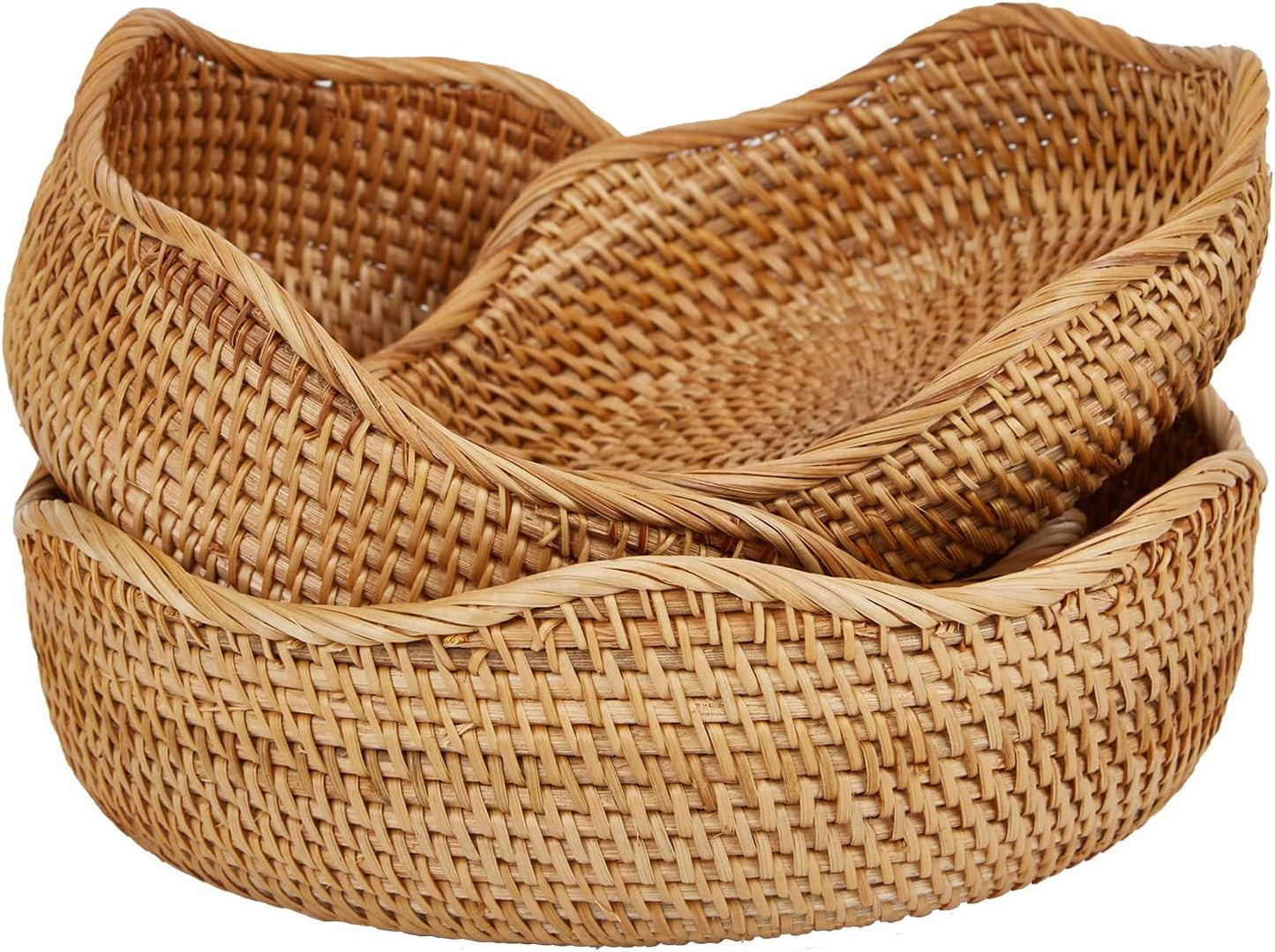 Natural Rattan Round Fruit Basket Bowls for Home Decor