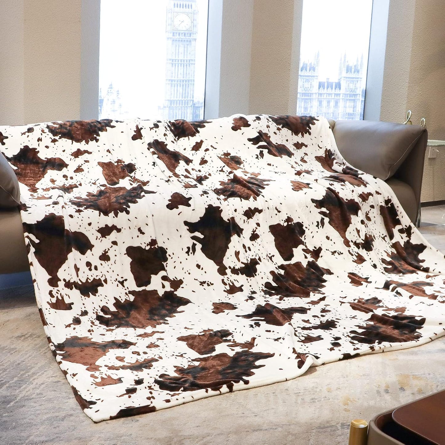 Queen Throw Blanket for Bed & Couch - Soft Plush Cow Print